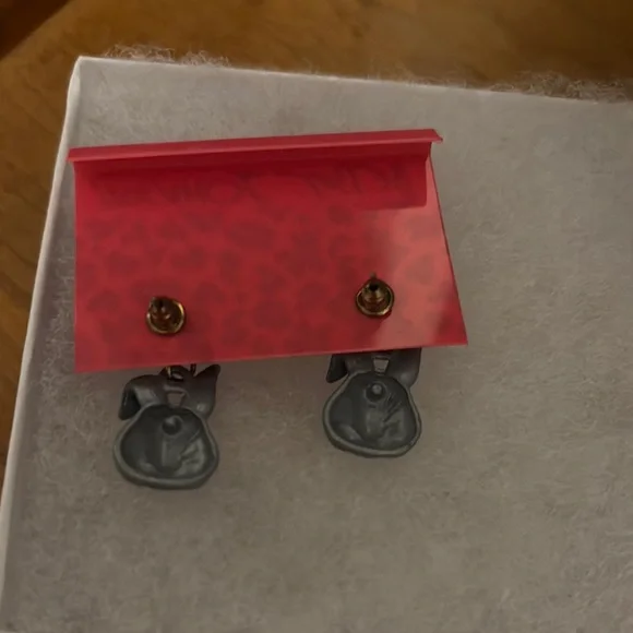 Betsey Johnson Gray & pink bunny stud earrings with dangle. Never worn - Picture 2 of 3